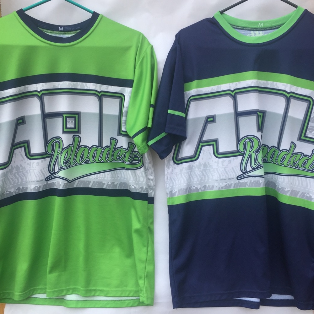 AOL Reloaded Mens Shirts Size M 100% Polyester Short Sleeve Blue Green Cycling…